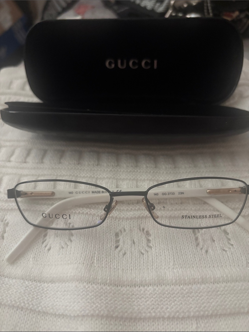 Gucci Women's Stainless Steel Eyeglass Frames in Black and Gold-Tone